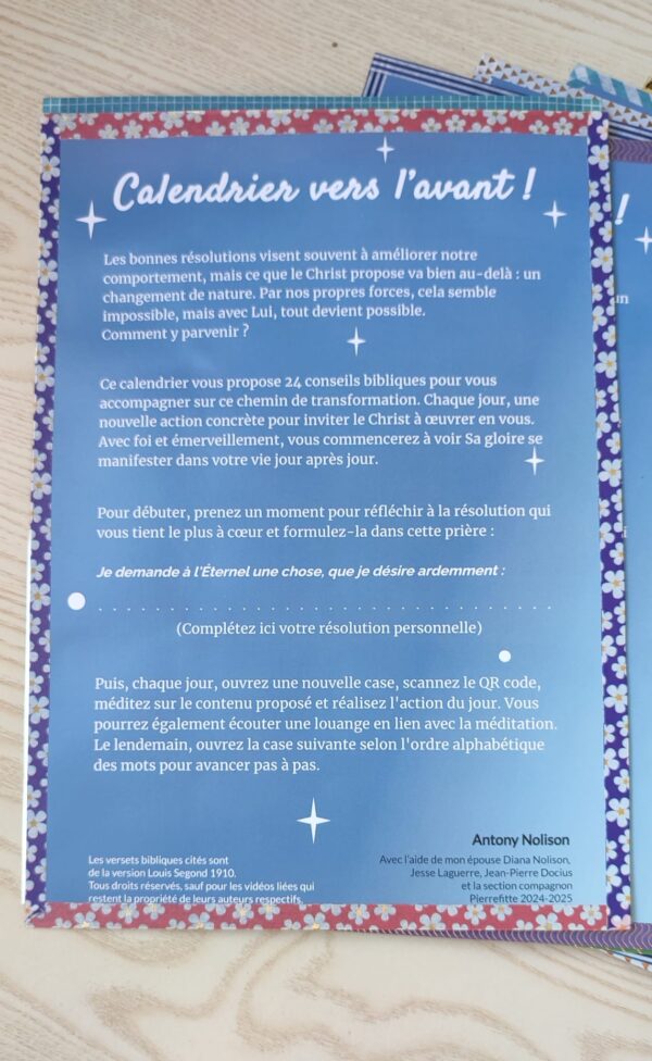 Calendrier vers l'avant